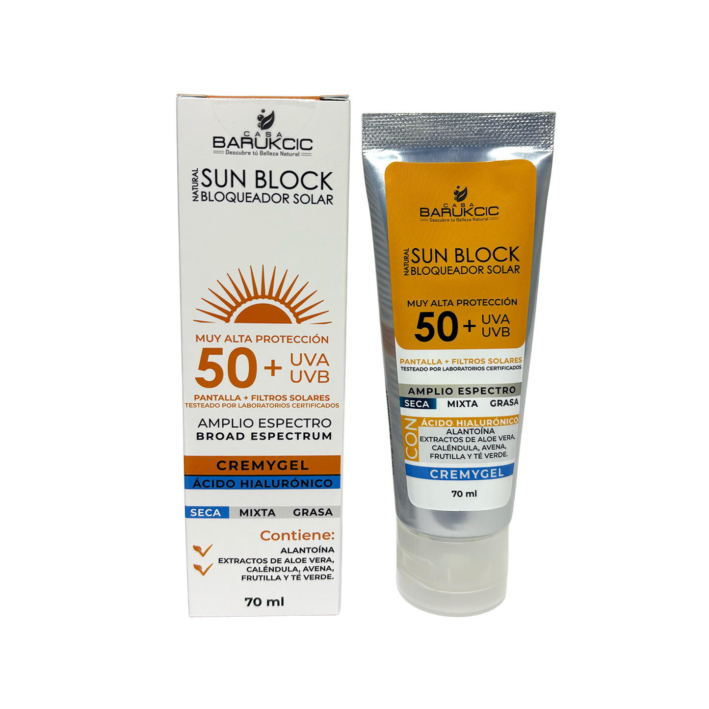 NATURAL SUN BLOCK SPF 50+ 70G (BLOQUEADOR SOLAR) PIEL SECA CON COLOR