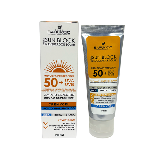 NATURAL SUN BLOCK SPF 50+ 70G (BLOQUEADOR SOLAR) PIEL SECA CON COLOR