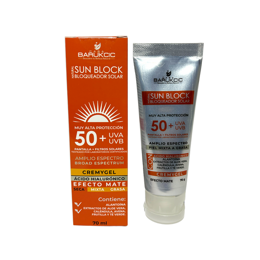 NATURAL SUN BLOCK SPF 50+ 70G (BLOQUEADOR SOLAR) PIEL MIXTA A GRASA  EFECTO MATE