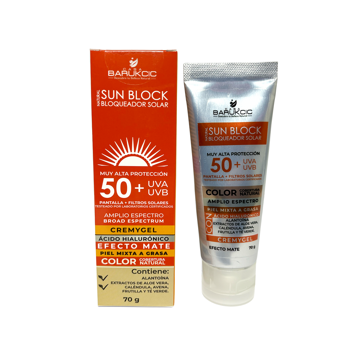 NATURAL SUN BLOCK SPF 50+ 70G (BLOQUEADOR SOLAR) PIEL MIXTA A GRASA CON COLOR