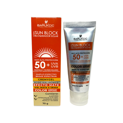 NATURAL SUN BLOCK SPF 50+ 70G (BLOQUEADOR SOLAR) PIEL MIXTA A GRASA CON COLOR